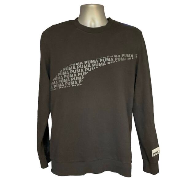 Puma Black Crew Neck Graphic Logo Print Long Sleeve Sweatshirt Size M - Picture 1 of 8